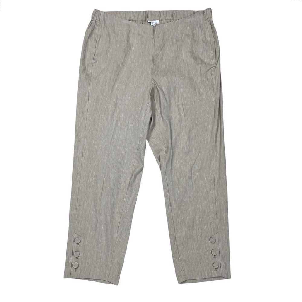 J Jill Capri Pants Womens 1X Tan Linen Blend Stretch Flat Front Casual Resort